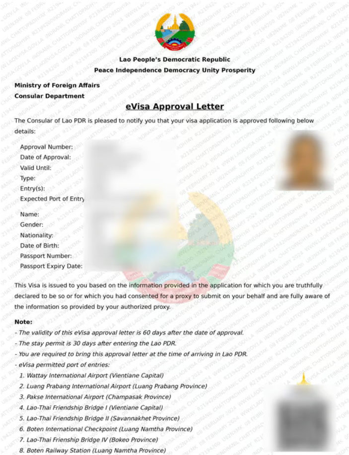 Laos Sample eVisa