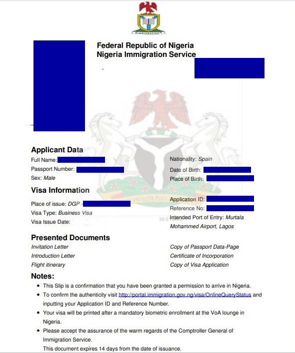 Nigeria Sample Visa