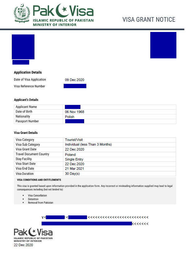 Pakistan Sample Visa