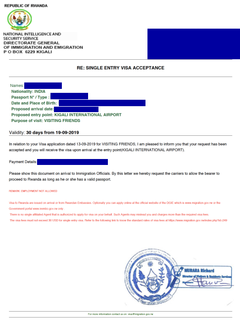 Rwanda Sample Visa