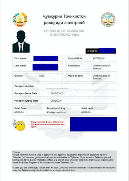 Tajikistan Sample eVisa