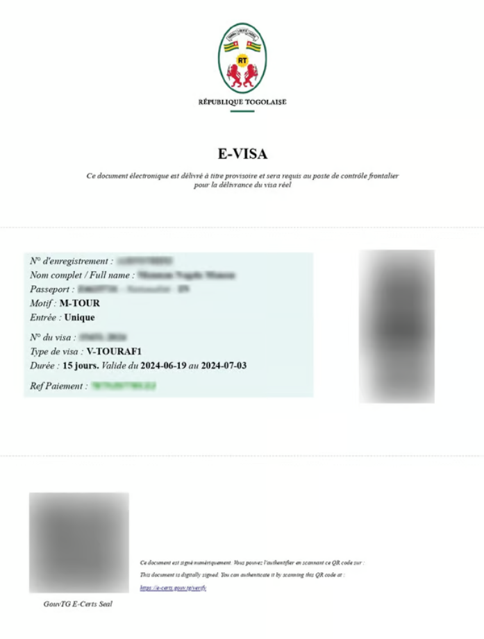 Togo Sample eVisa