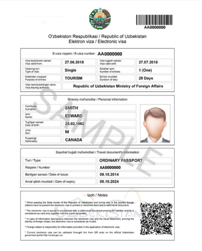 Uzbekistan Sample eVisa